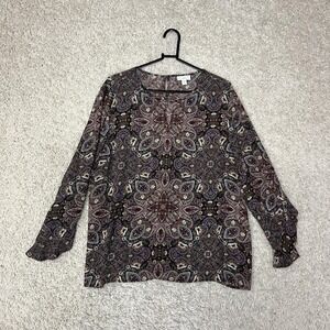 J Jill Blouse Womens XL Petite XLP Paisley Career Mature Boho Top Floral